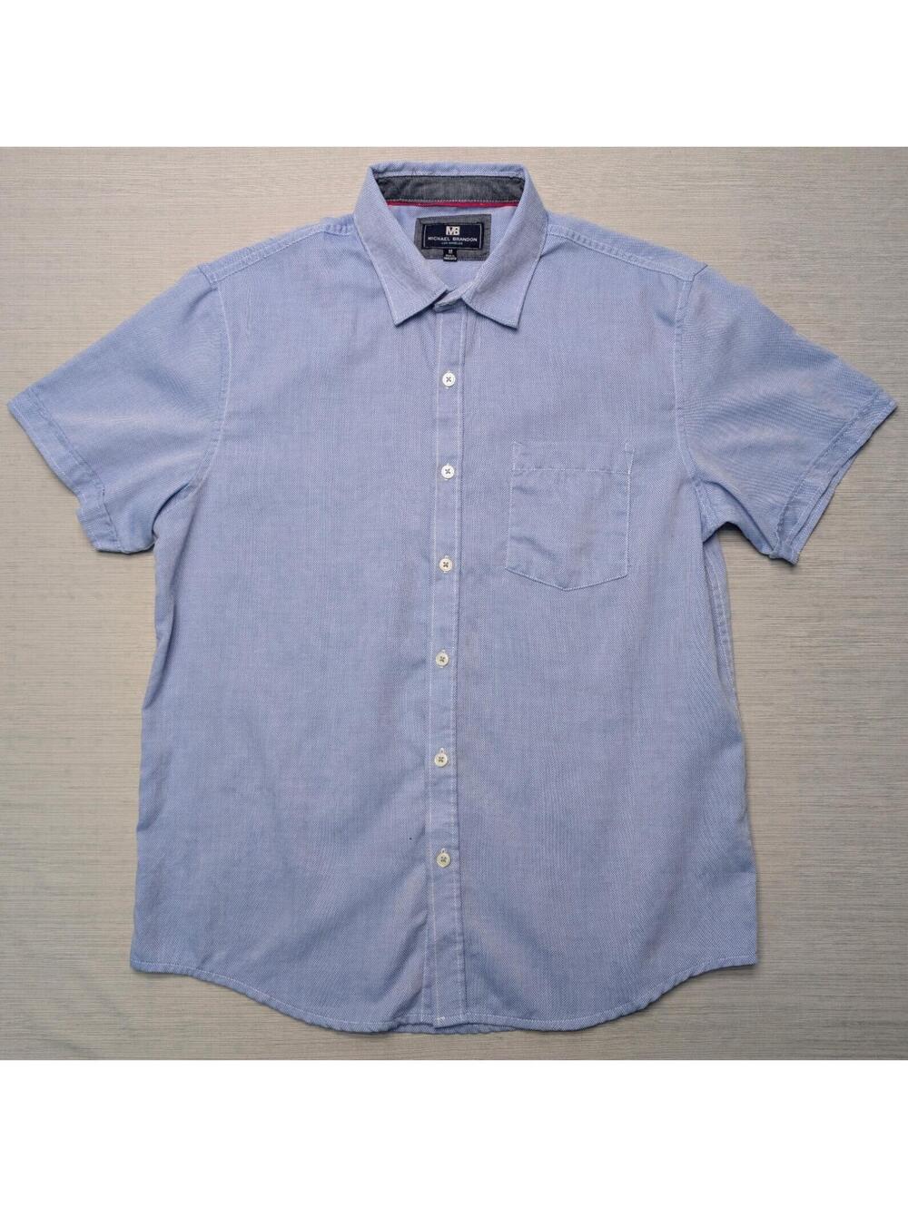 Michael Brandon Casual Button Down Short Sleeve Shirt Blue Medium